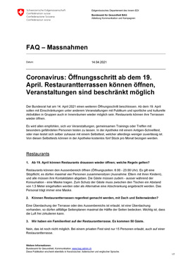 FAQ sur l'étape d'ouverture du 19 avril 2021